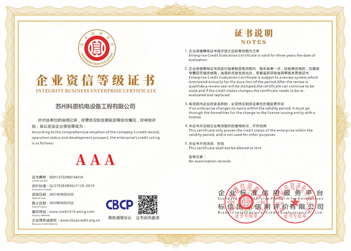 Enterprise Credit Rating Certificate